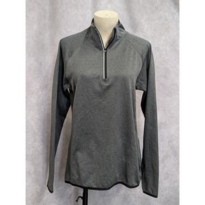 Avia Womens Gray Heathered Quarter Zip Pullover Grid Fleece Active Top Large